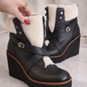 Coach Black and Cream Wedge Boots